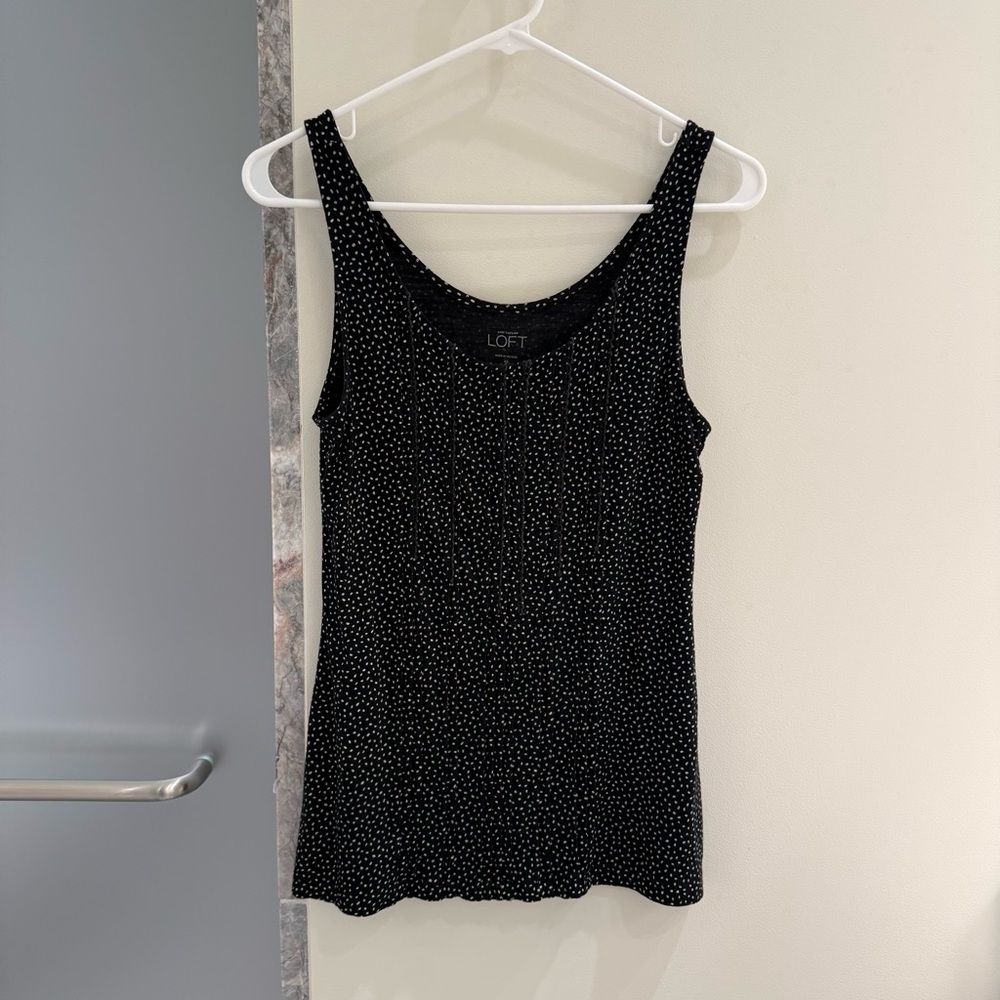 LOFT Black Polka Dot Scoop Neck Tank Top Size XS
